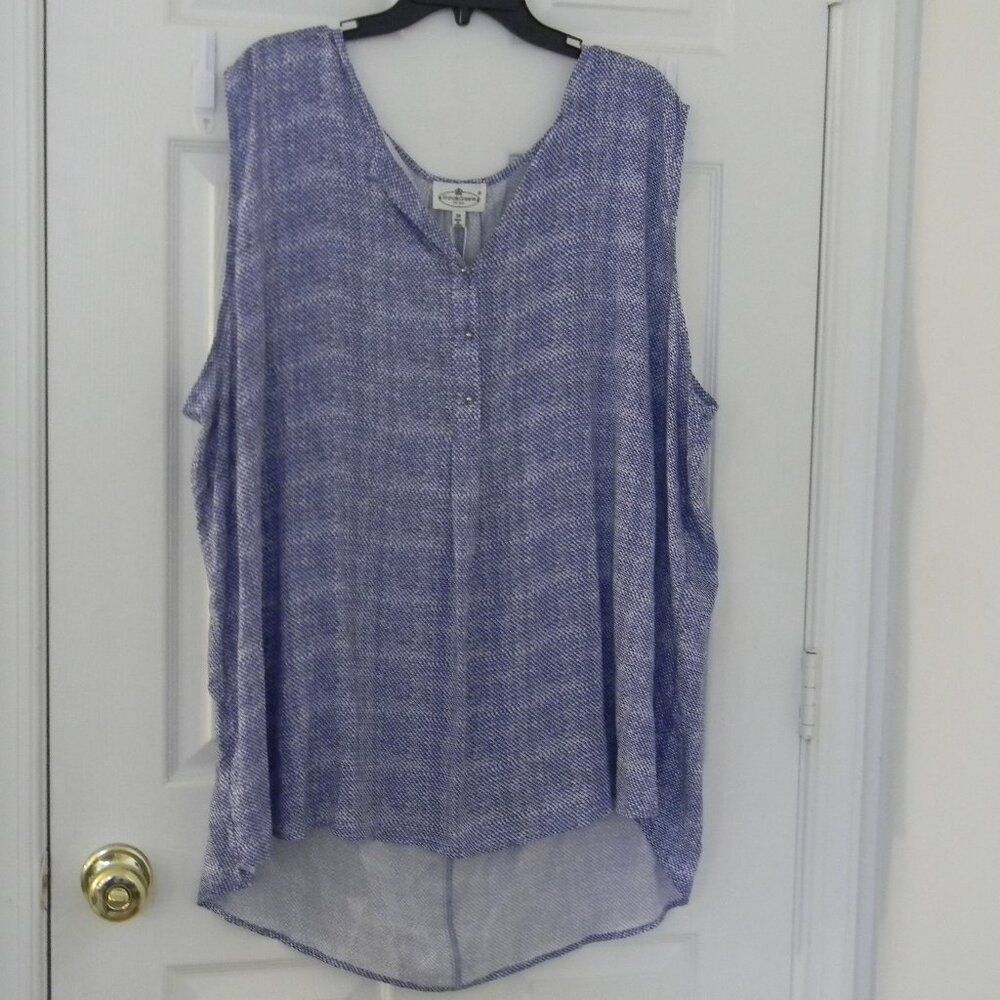 Grand and Greene Tank Plus Sz 3X Blue White Button Front V Neck High/low NWT